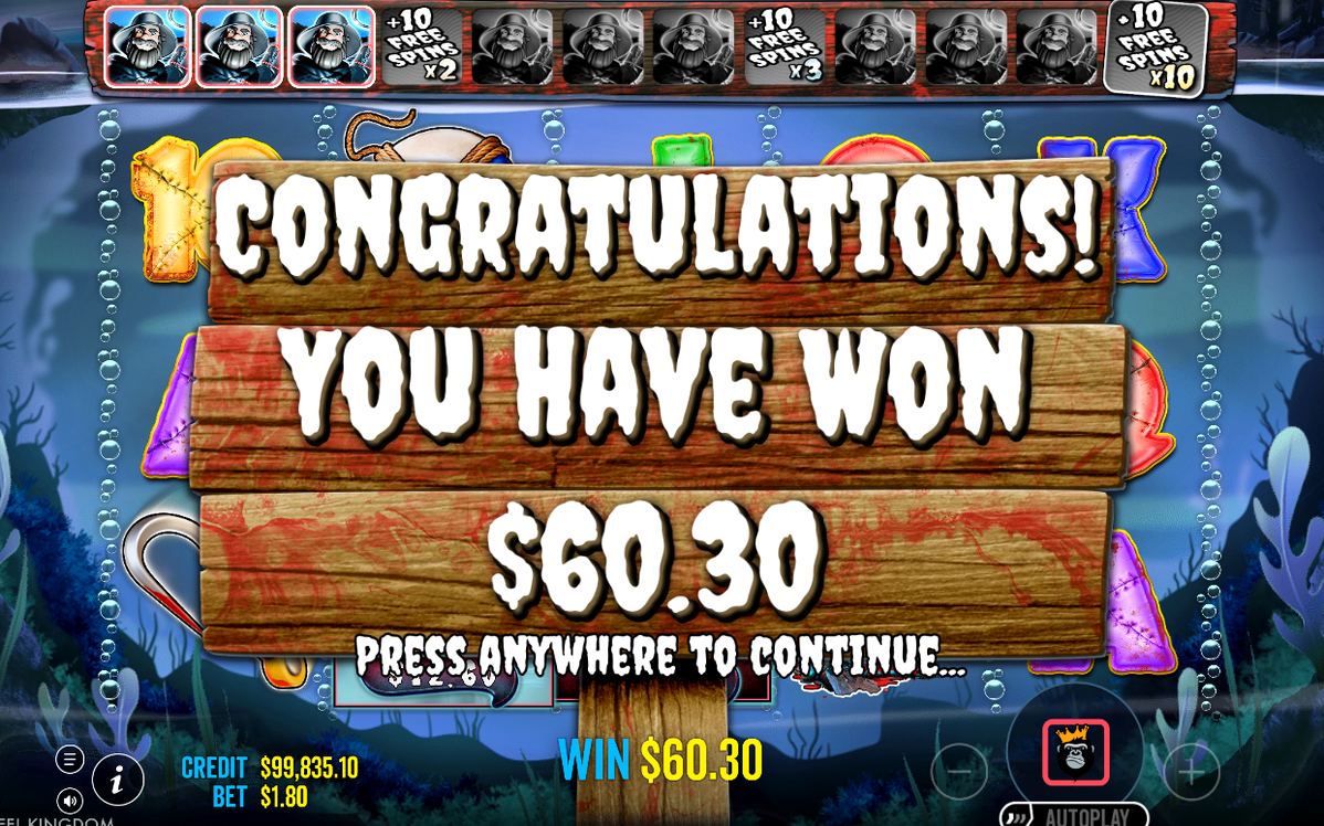 Win screen after a round, with the MONEY cash value added